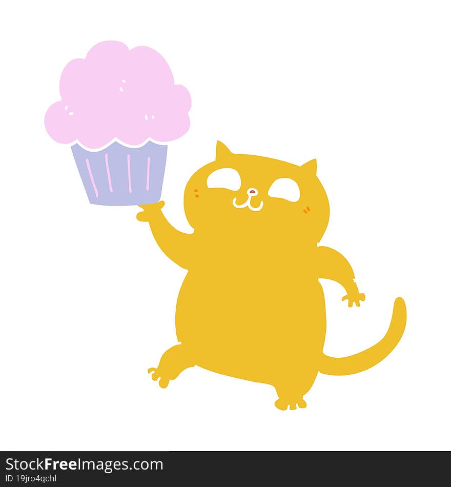 flat color style cartoon cat with cupcake