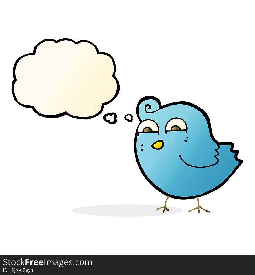 cartoon funny bird with thought bubble