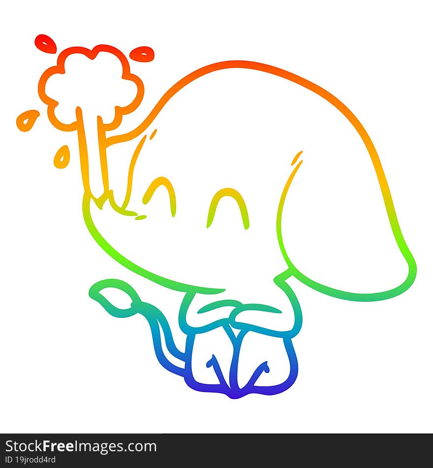 Rainbow Gradient Line Drawing Cute Cartoon Elephant Spouting Water