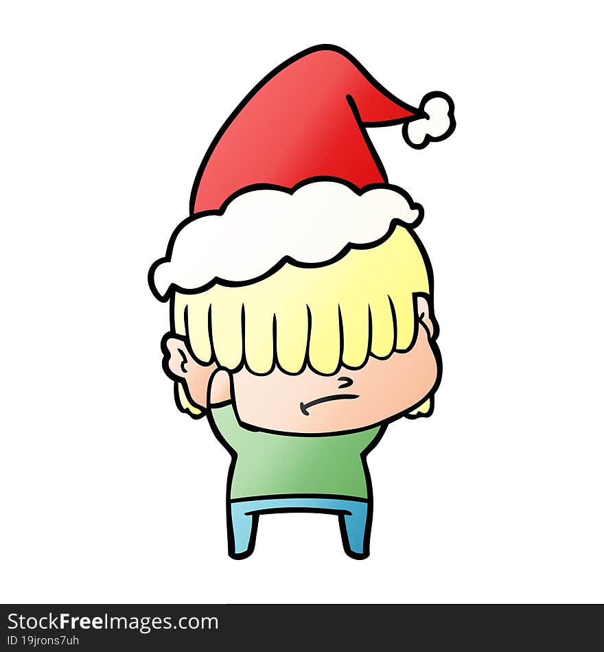 gradient cartoon of a boy with untidy hair wearing santa hat