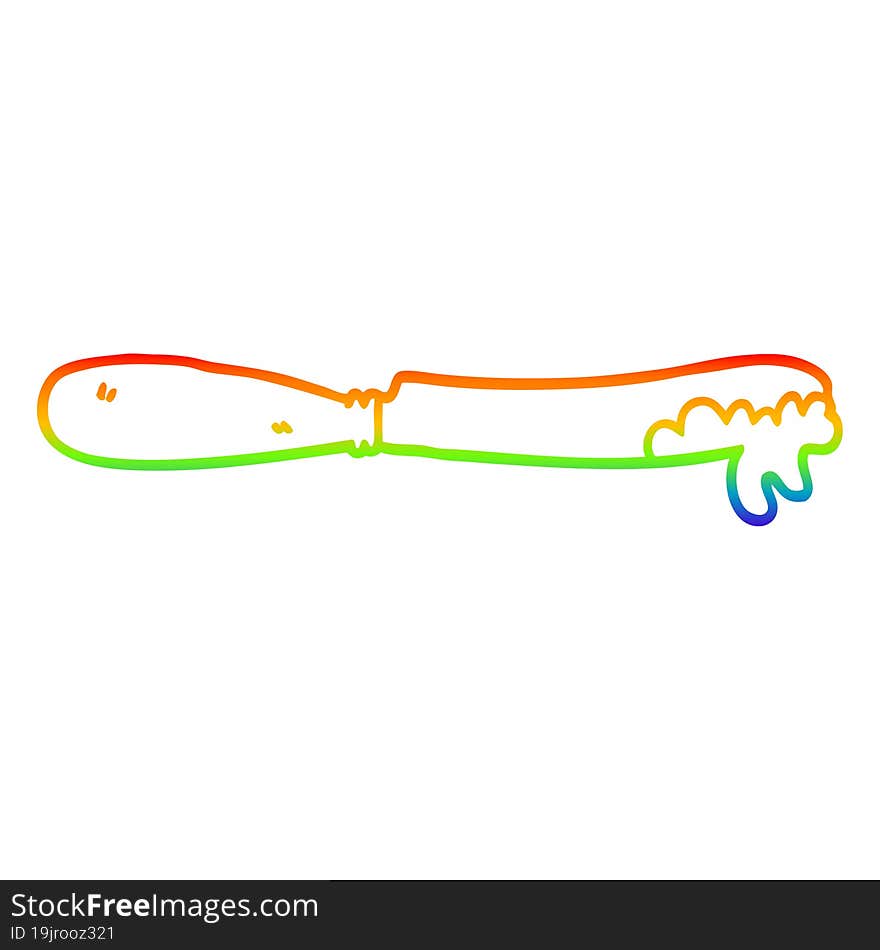 rainbow gradient line drawing of a cartoon butter knife