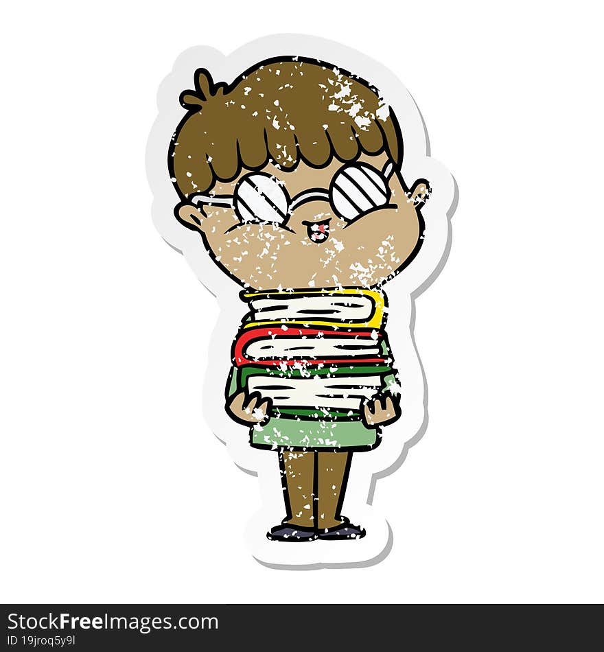 distressed sticker of a cartoon boy wearing spectacles