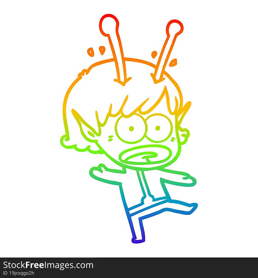 rainbow gradient line drawing cartoon shocked alien girl