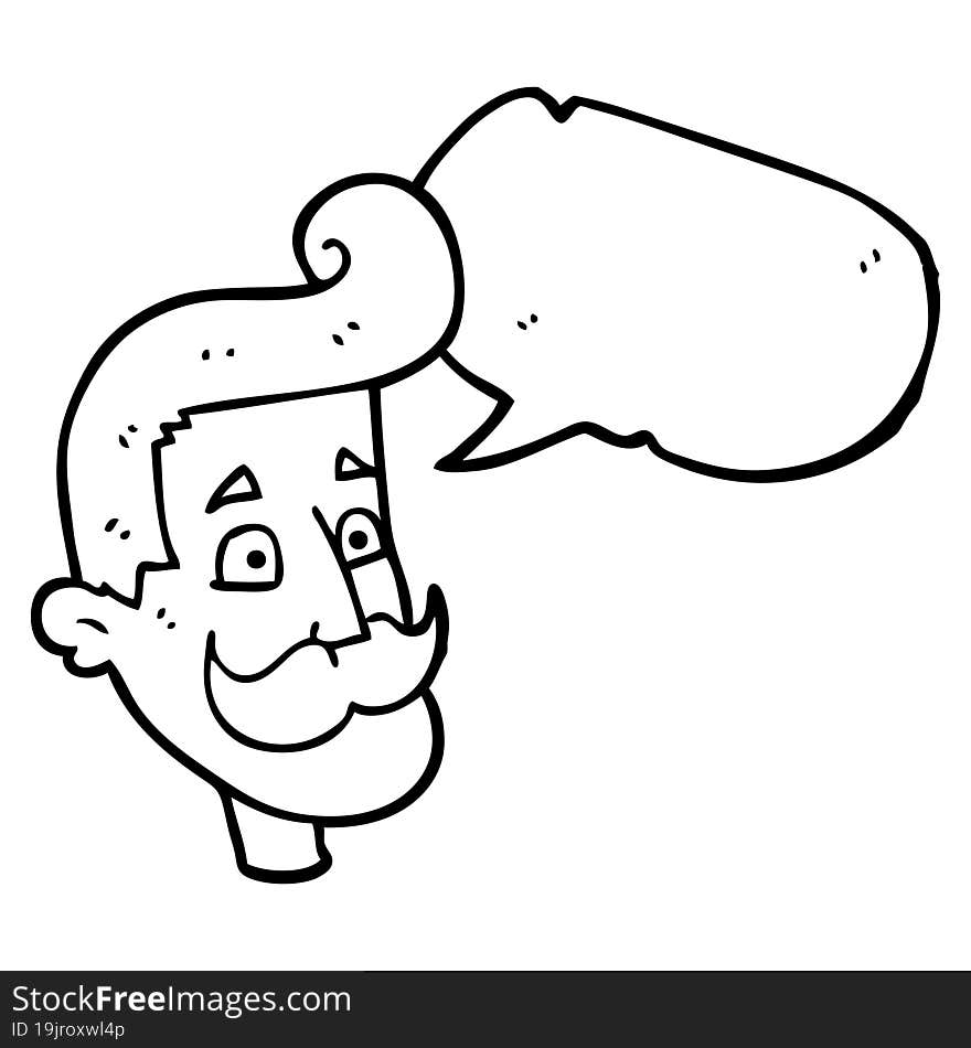 freehand drawn speech bubble cartoon man with mustache