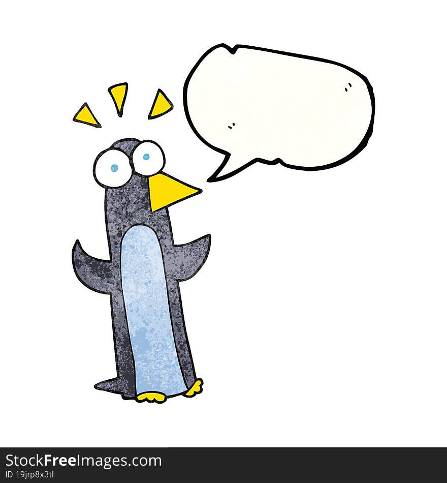 speech bubble textured cartoon surprised penguin