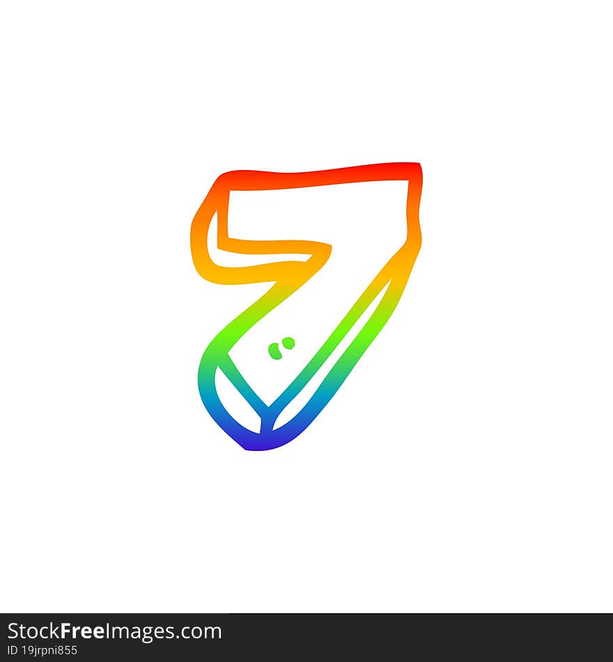 rainbow gradient line drawing cartoon number seven