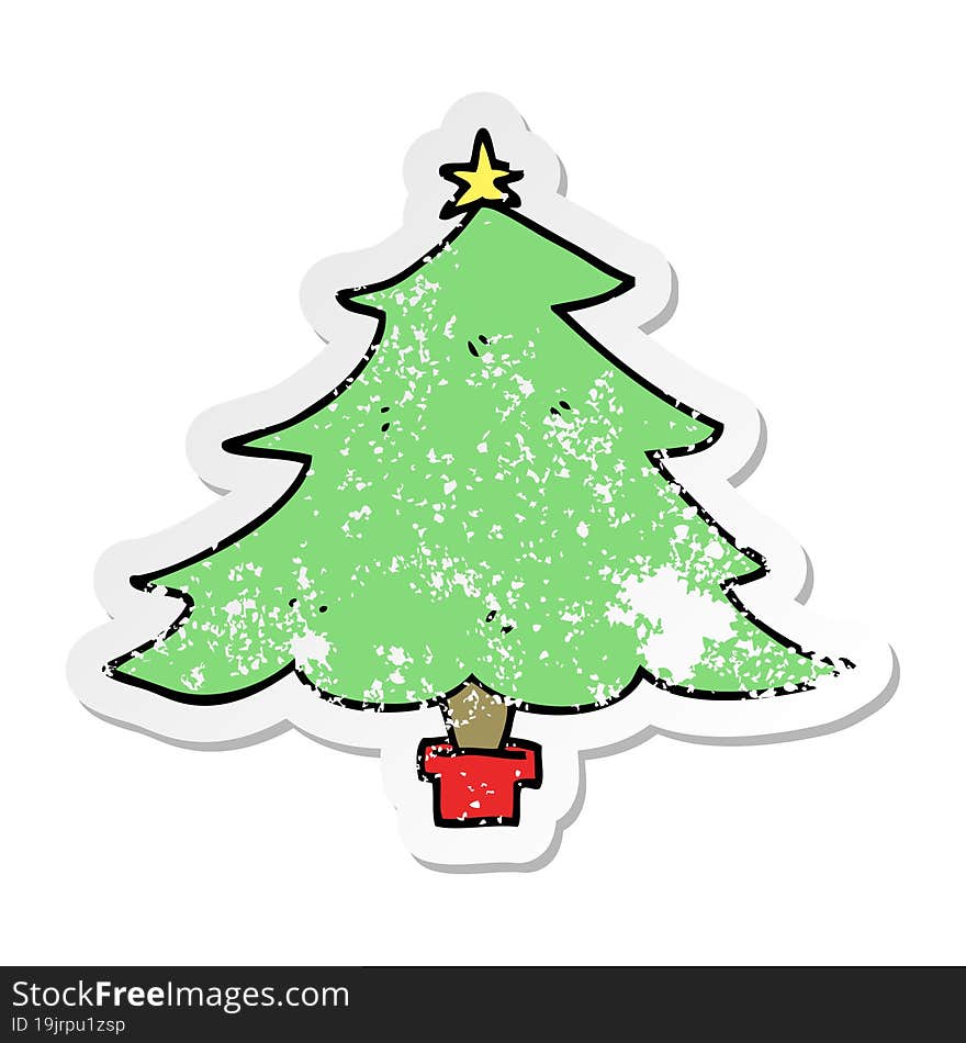 Distressed Sticker Of A Cartoon Christmas Tree