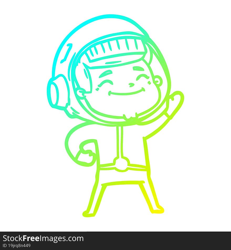 cold gradient line drawing of a happy cartoon astronaut