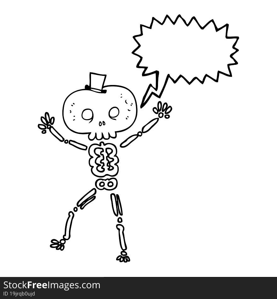 freehand drawn speech bubble cartoon dancing skeleton