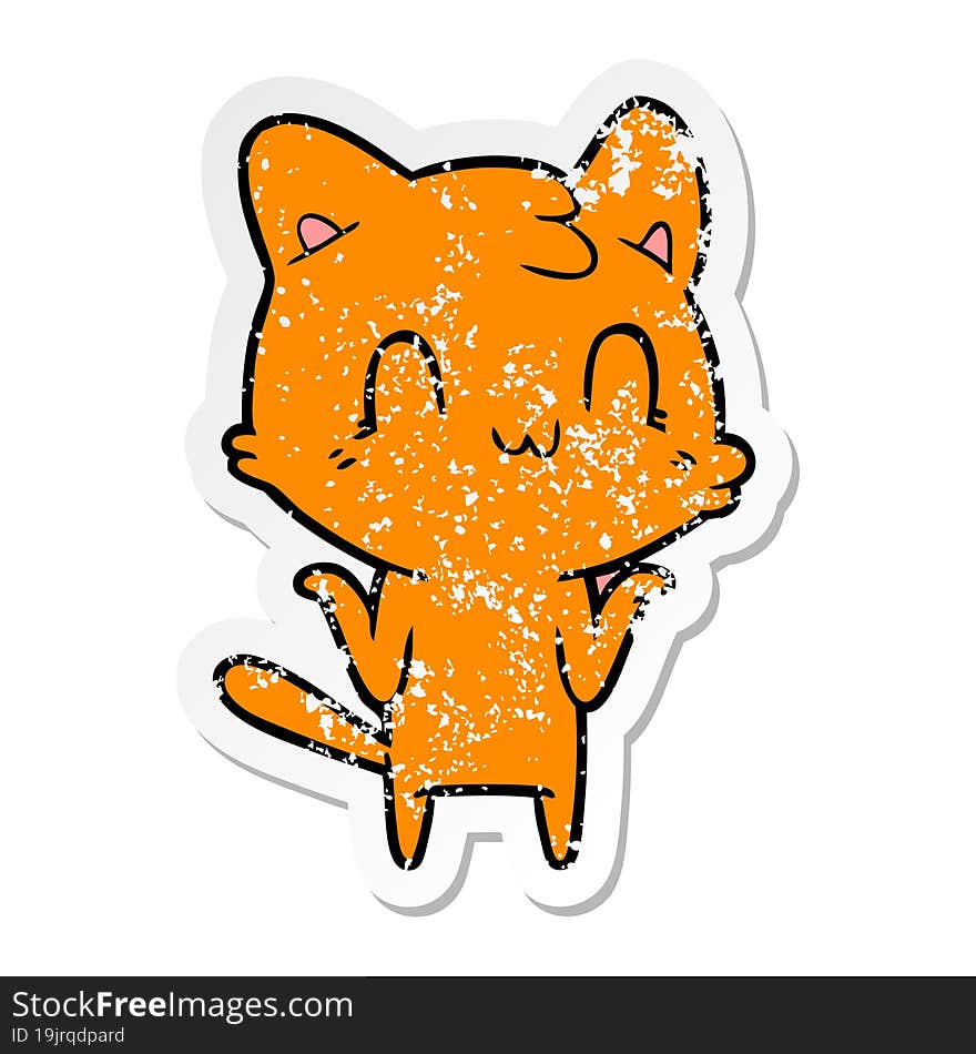 distressed sticker of a cartoon happy cat