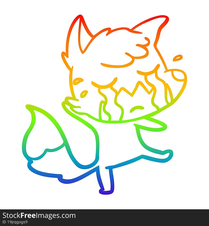 rainbow gradient line drawing crying fox cartoon