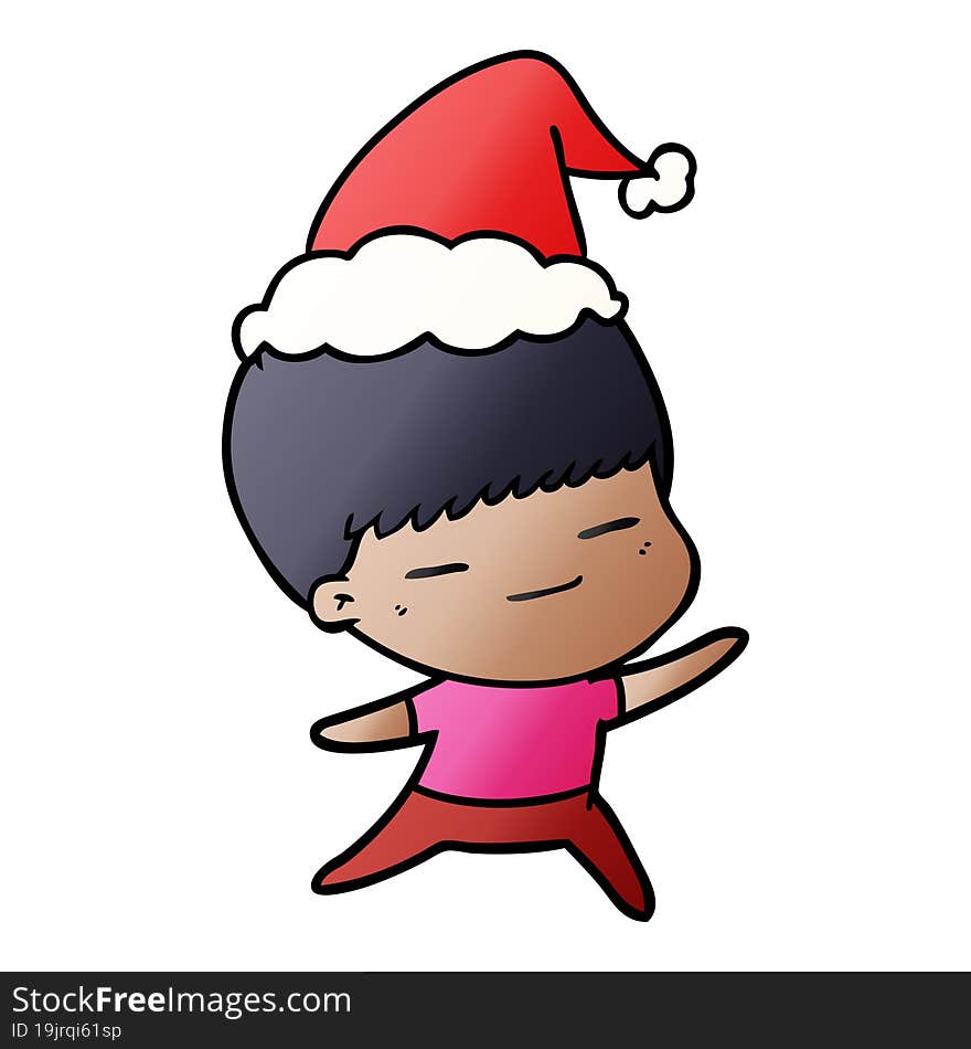 gradient cartoon of a smug boy wearing santa hat