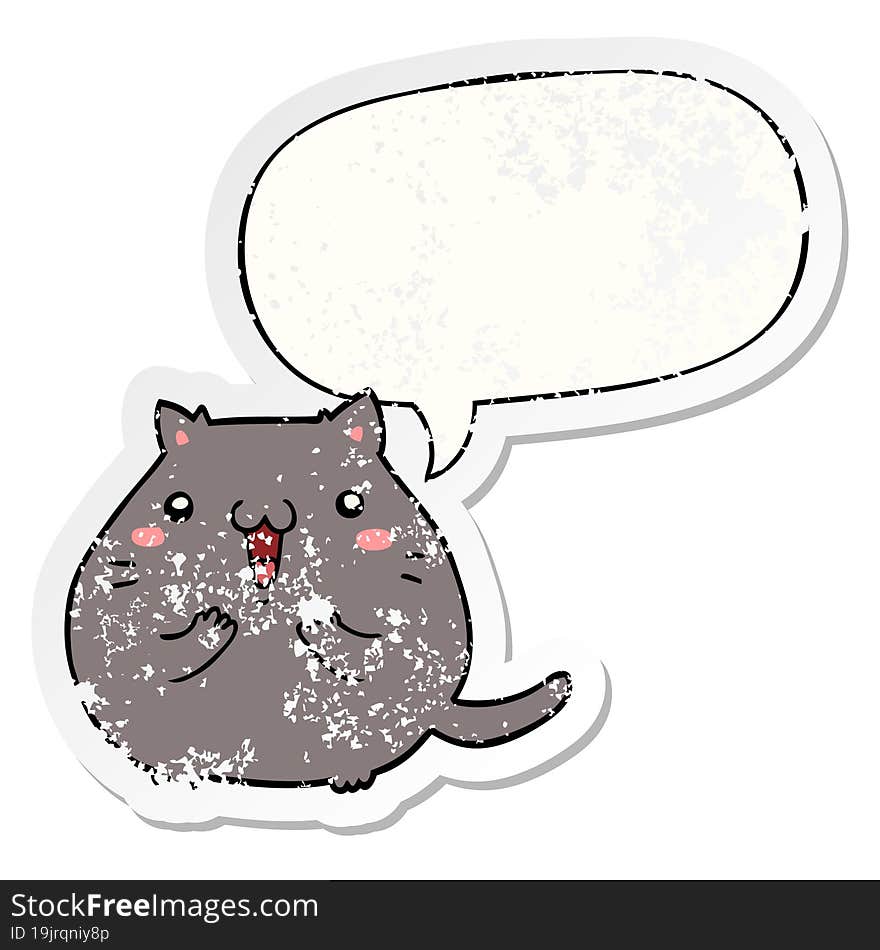 happy cartoon cat and speech bubble distressed sticker