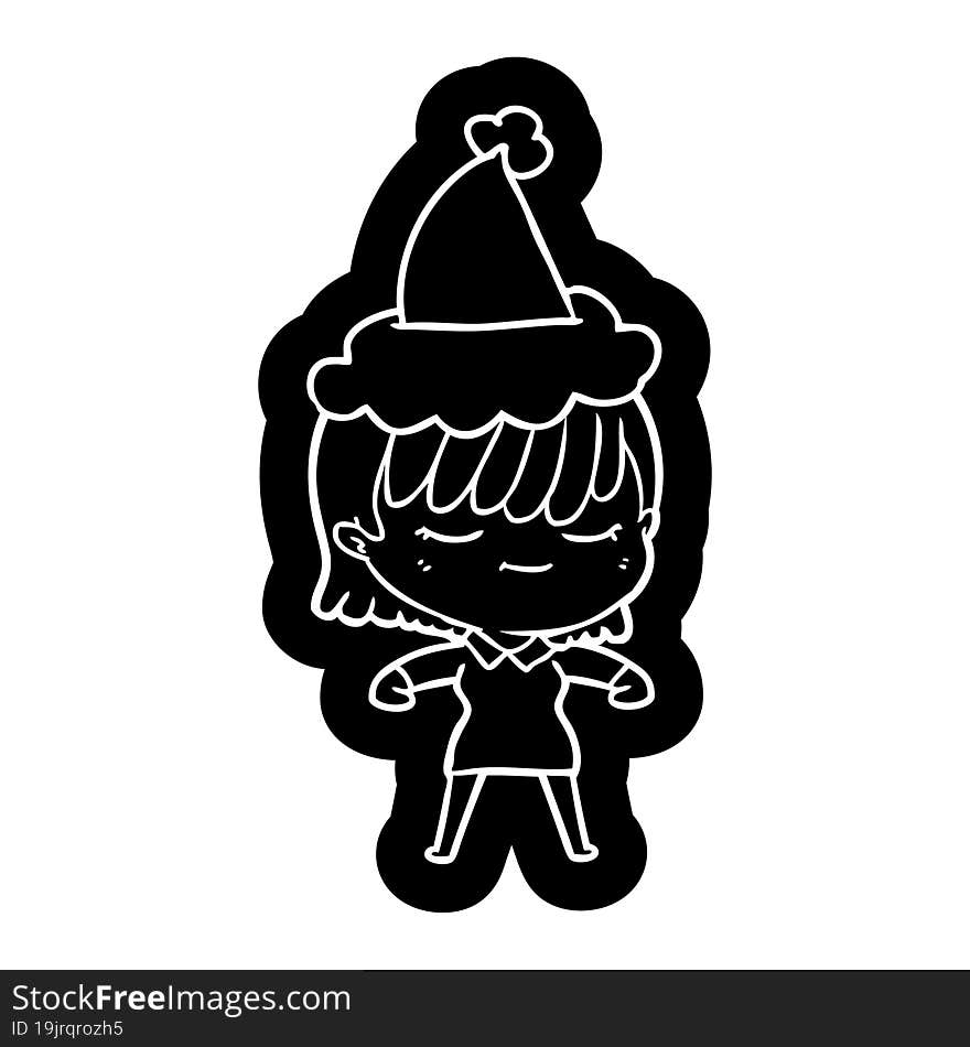 quirky cartoon icon of a woman wearing santa hat