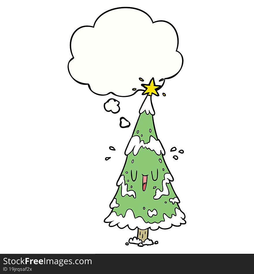 cartoon christmas tree with thought bubble. cartoon christmas tree with thought bubble