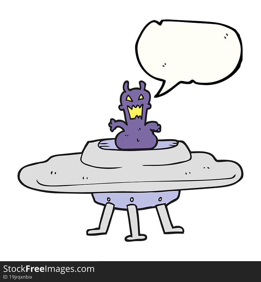 Speech Bubble Cartoon Alien In Flying Saucer