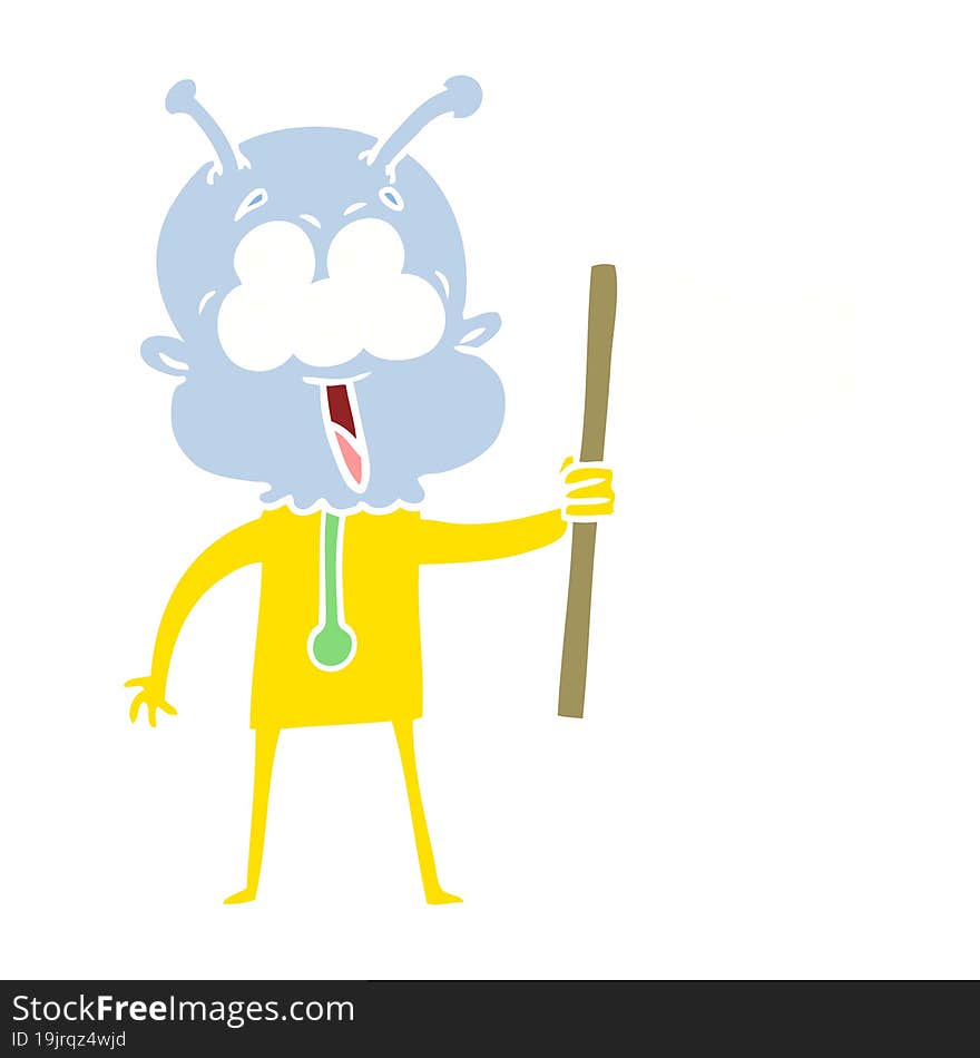 happy flat color style cartoon alien