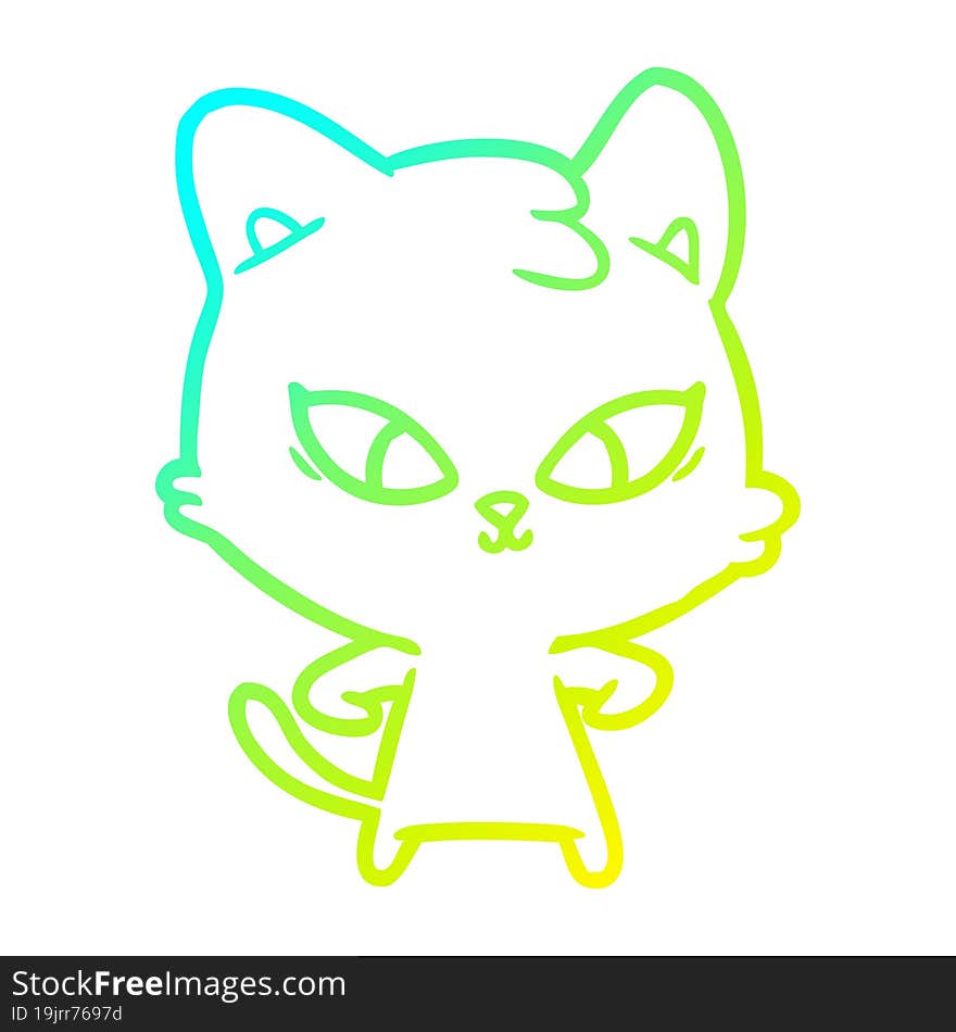 Cold Gradient Line Drawing Cute Cartoon Cat