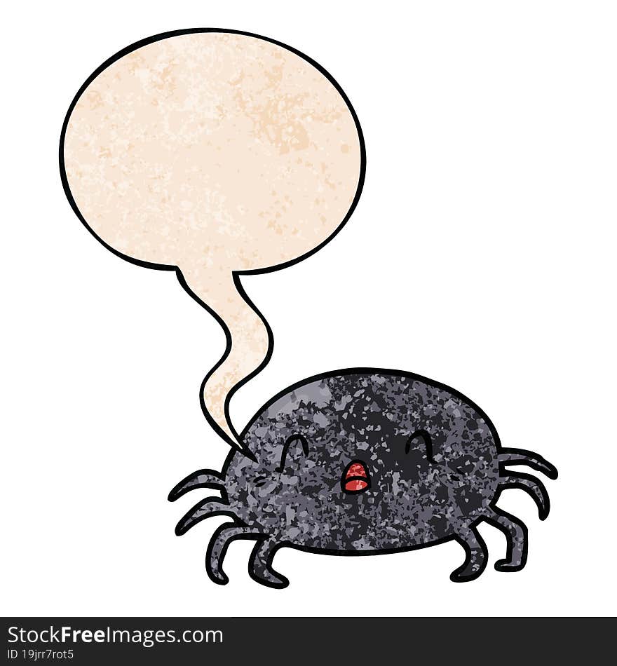 cartoon halloween spider and speech bubble in retro texture style