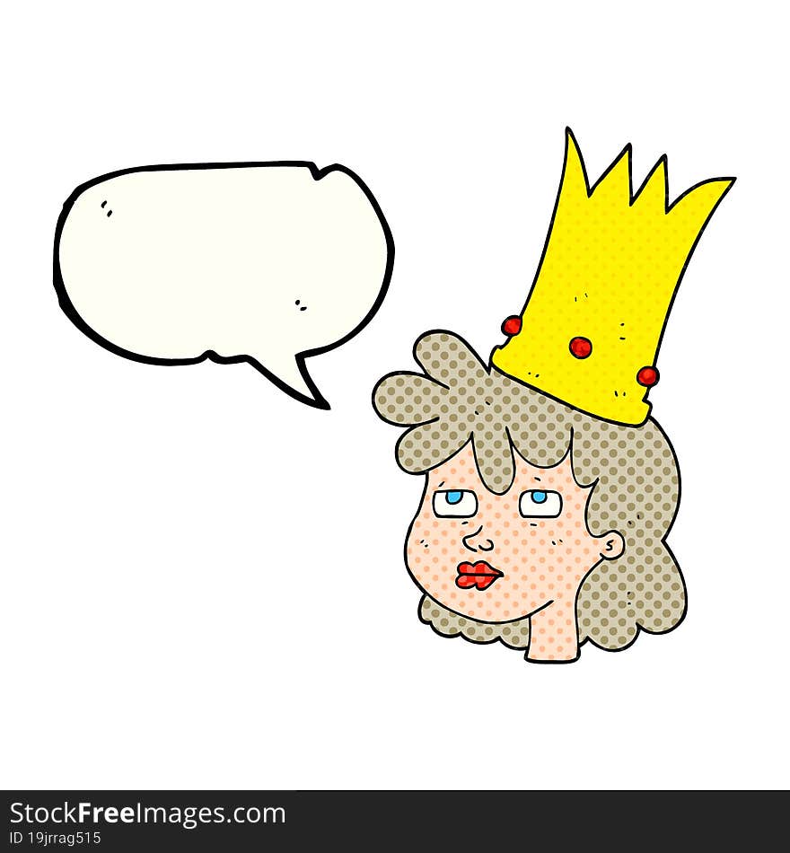 freehand drawn comic book speech bubble cartoon queen with crown