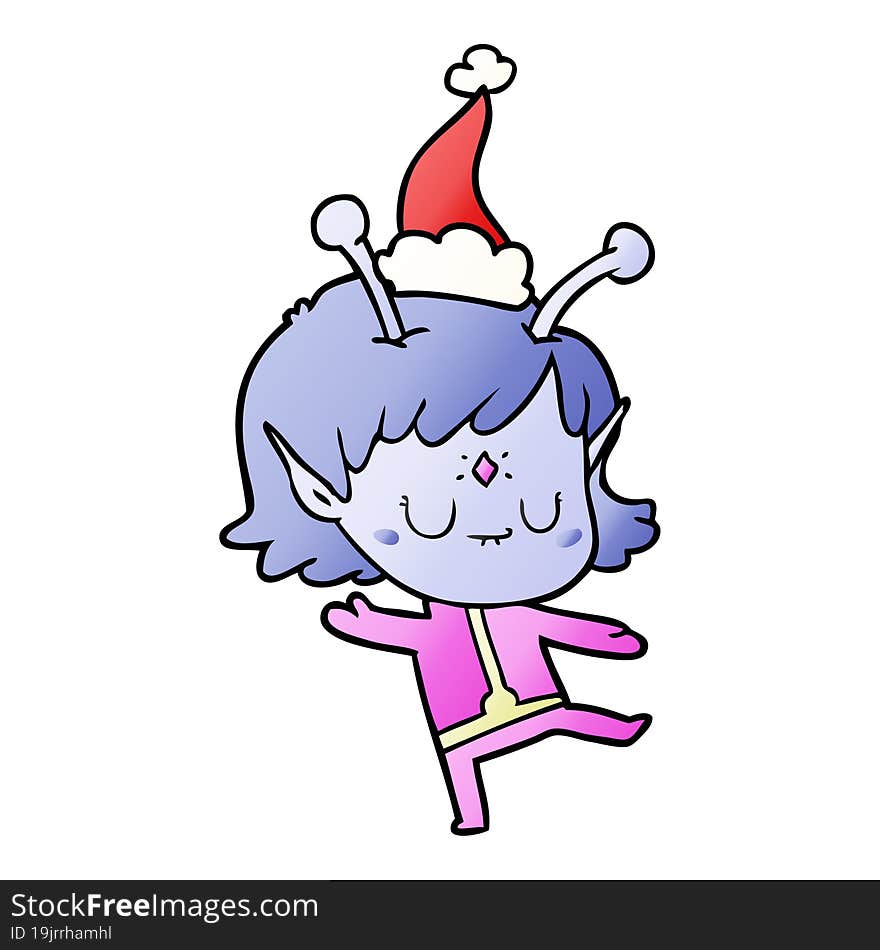 Gradient Cartoon Of A Alien Girl Wearing Santa Hat