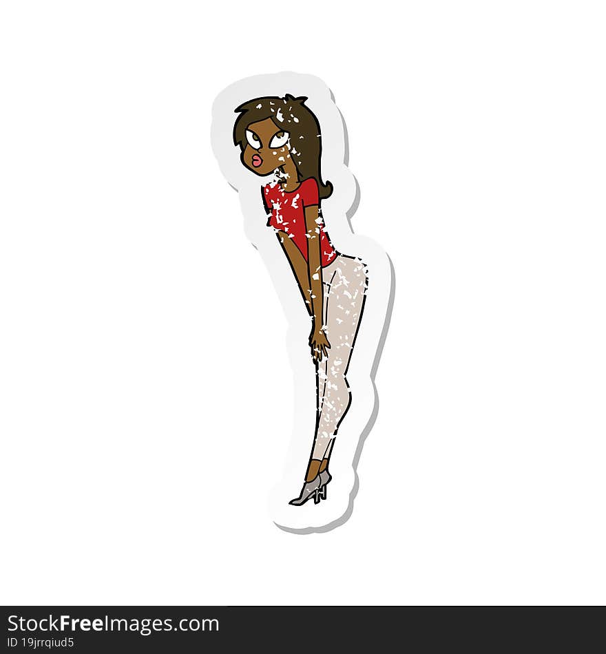 retro distressed sticker of a cartoon attractive girl