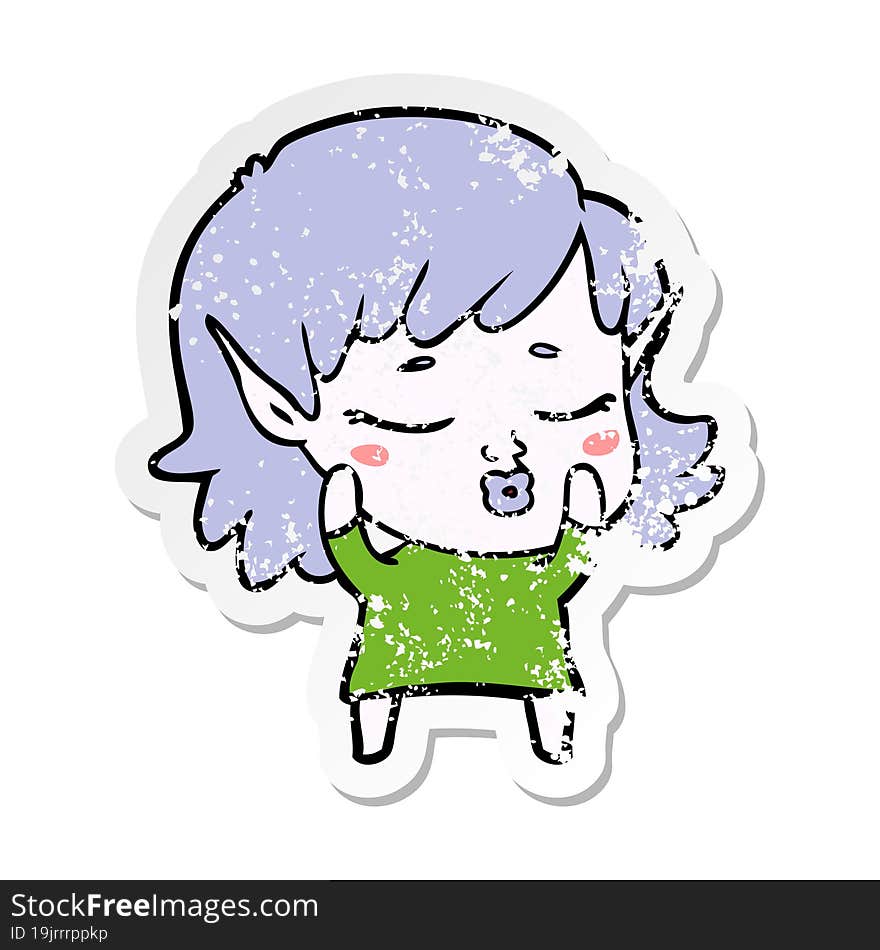 distressed sticker of a pretty cartoon elf girl