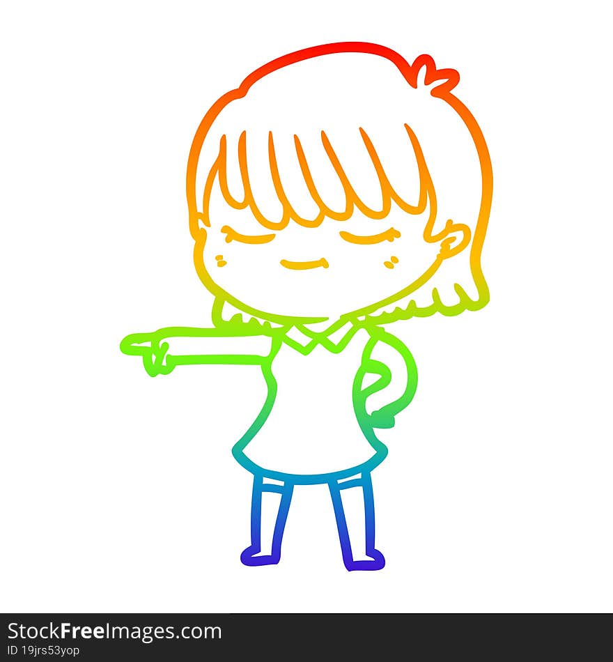 rainbow gradient line drawing of a cartoon woman