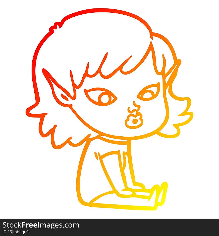 warm gradient line drawing pretty cartoon elf girl