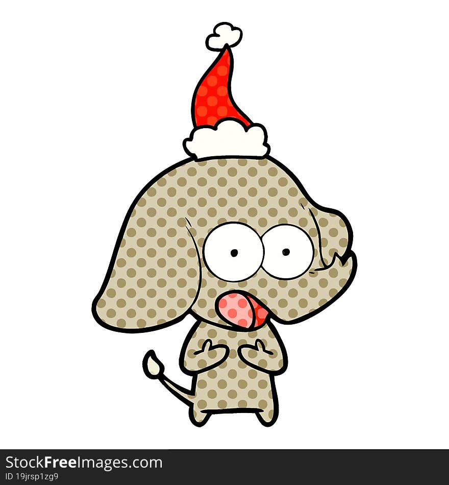 cute comic book style illustration of a elephant wearing santa hat