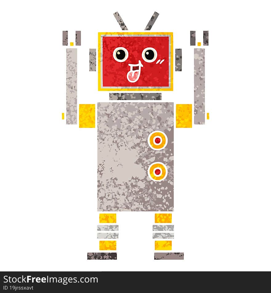 Retro Illustration Style Cartoon Robot