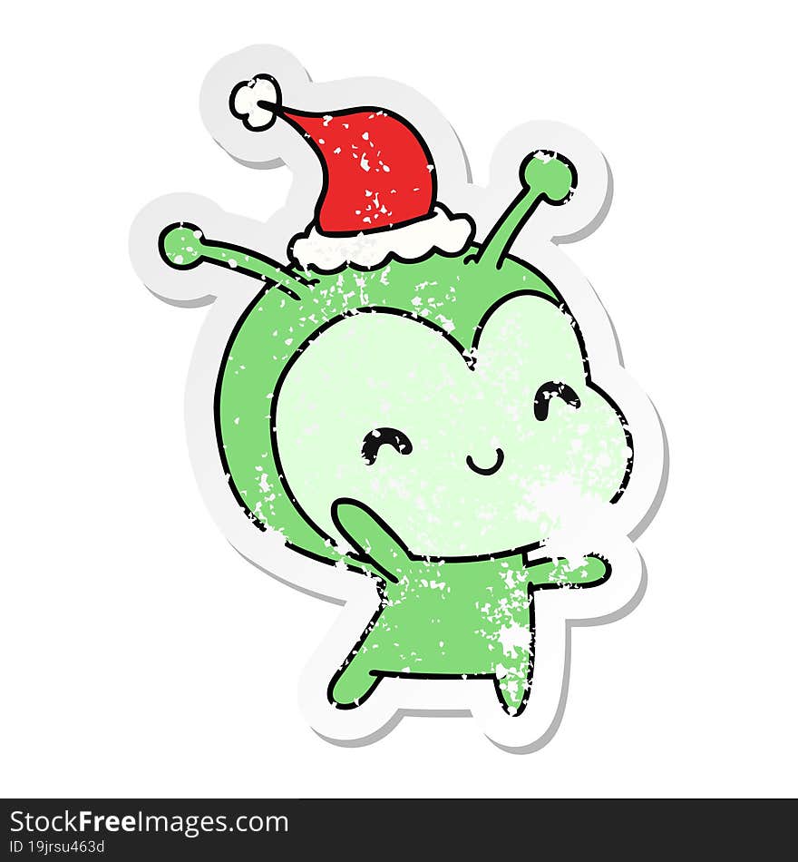 Christmas Distressed Sticker Cartoon Of Kawaii Alien