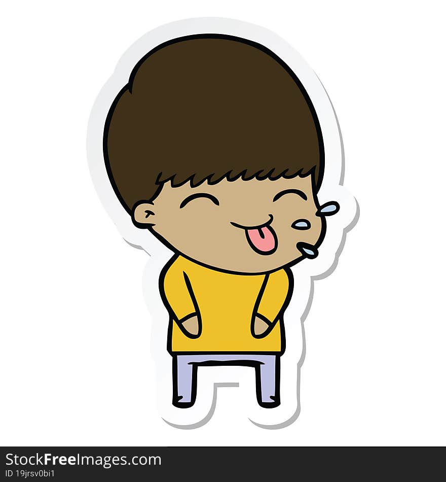 sticker of a cartoon boy sticking out tongue