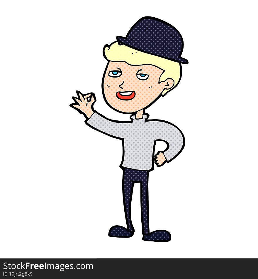 cartoon man in bolwer hat