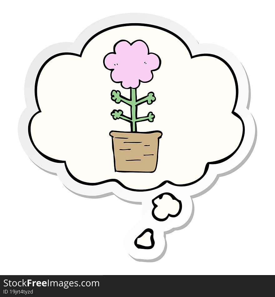 cute cartoon flower and thought bubble as a printed sticker