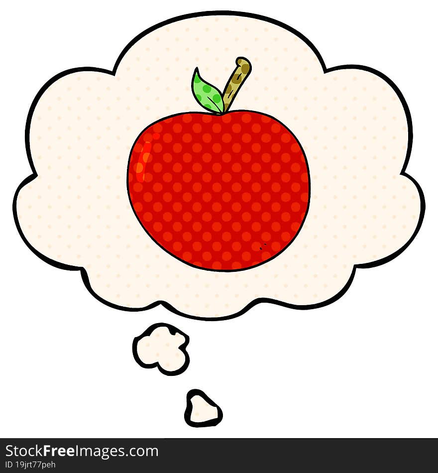 cartoon apple with thought bubble in comic book style