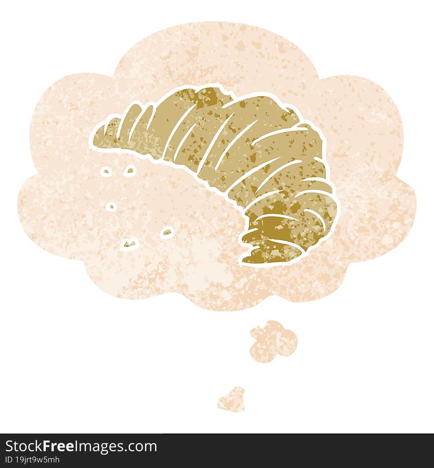 Cartoon Croissant And Thought Bubble In Retro Textured Style