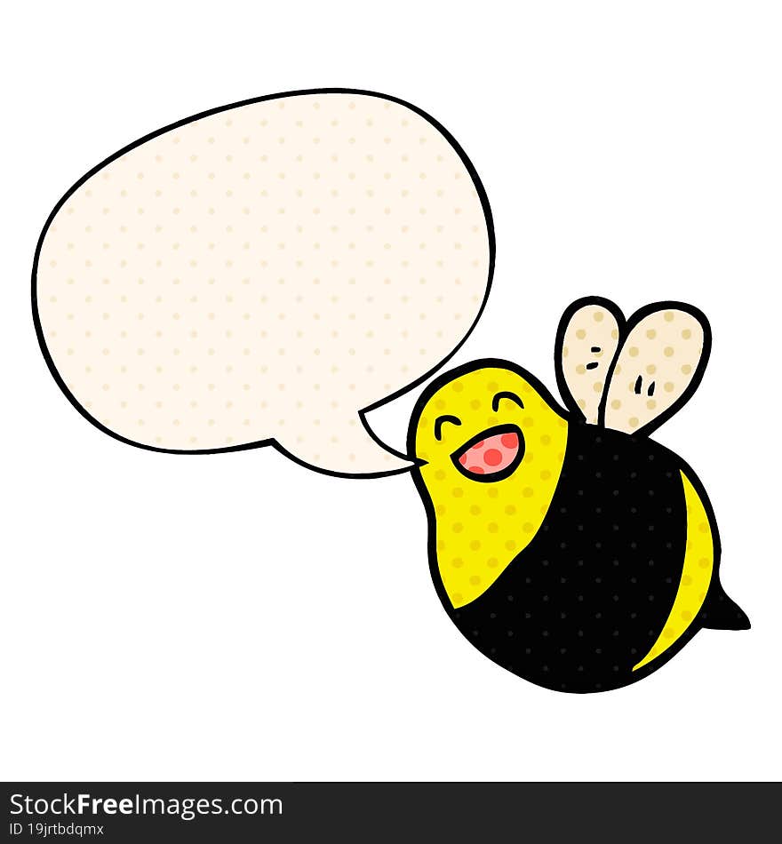 cartoon bee with speech bubble in comic book style