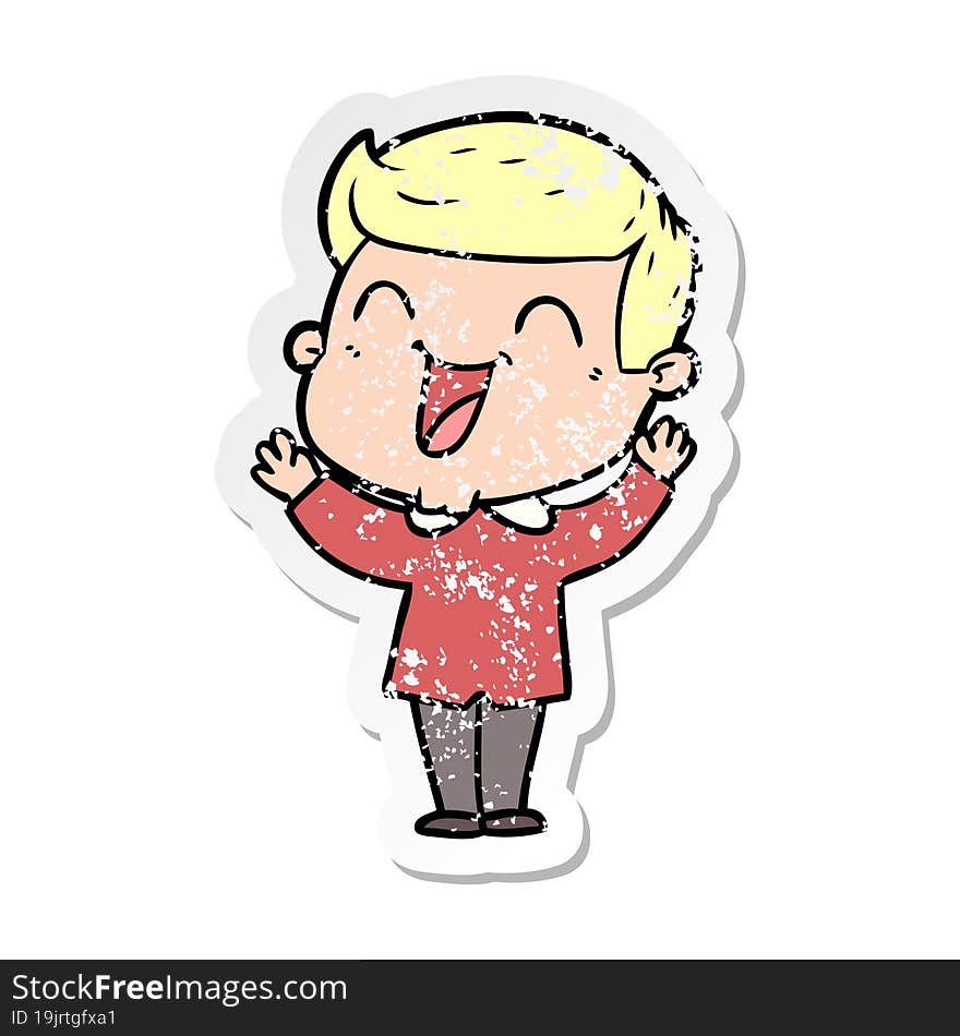 distressed sticker of a cartoon man laughing