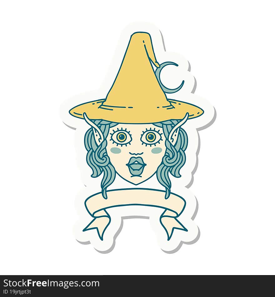 elf mage character face with banner sticker