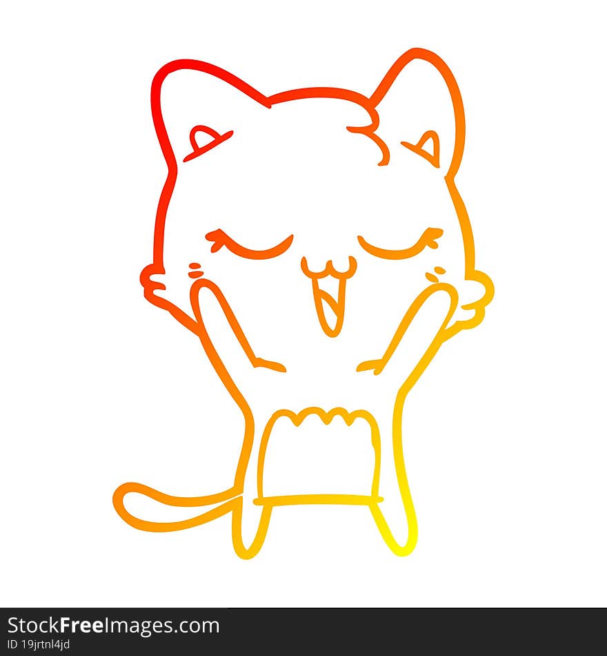 warm gradient line drawing of a happy cartoon cat