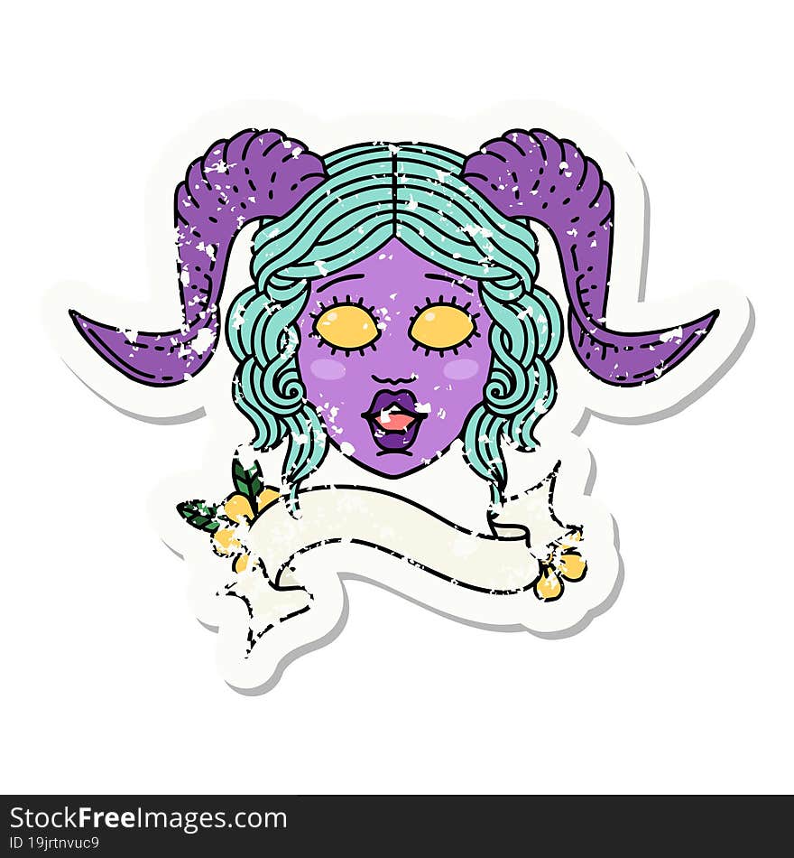 grunge sticker of a tiefling character face. grunge sticker of a tiefling character face