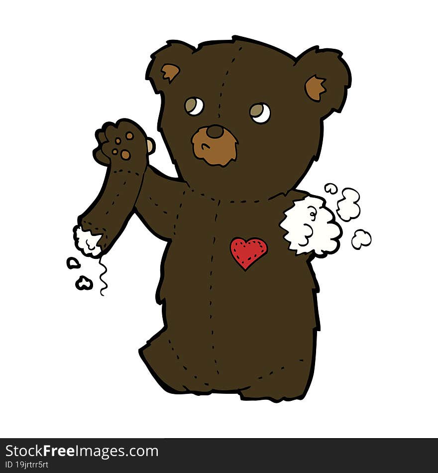 Cartoon Teddy Black Bear With Torn Arm