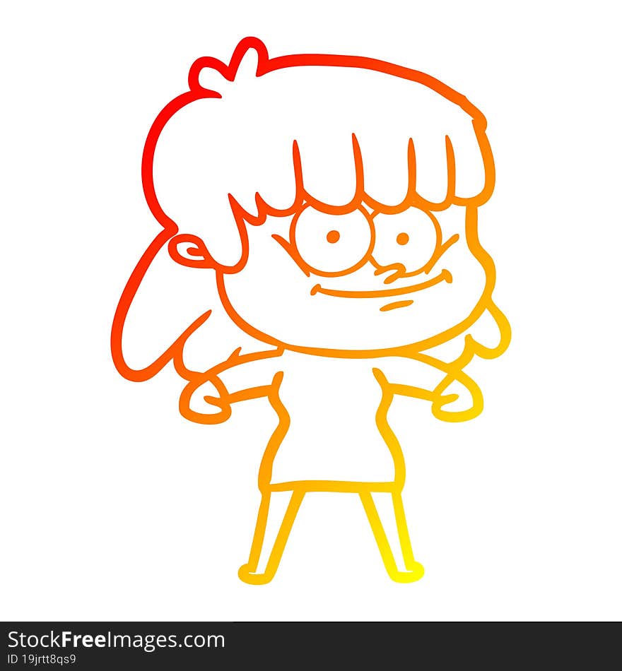 warm gradient line drawing cartoon smiling woman