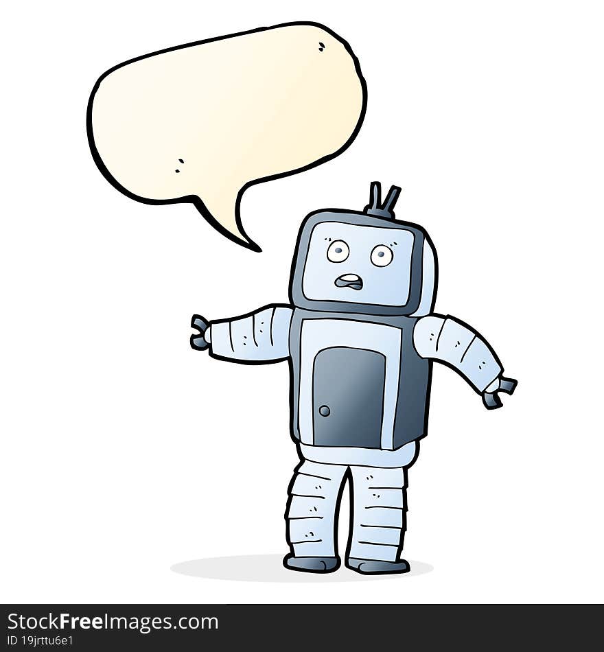 cartoon funny robot with speech bubble