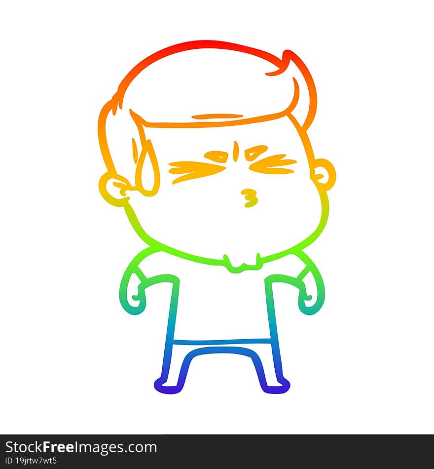 Rainbow Gradient Line Drawing Cartoon Frustrated Man