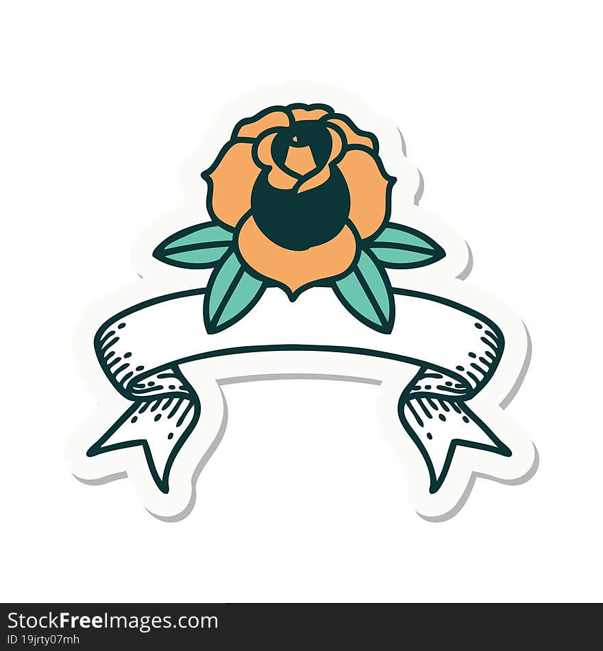 tattoo style sticker with banner of a flower