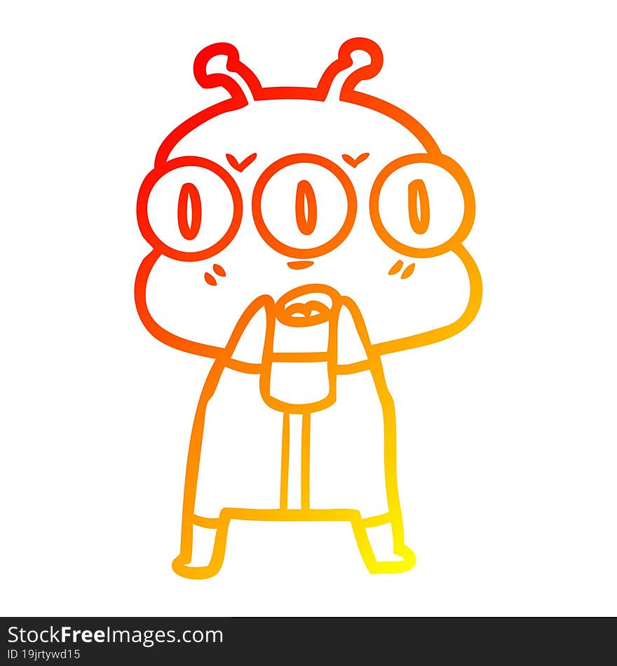 warm gradient line drawing cartoon three eyed alien