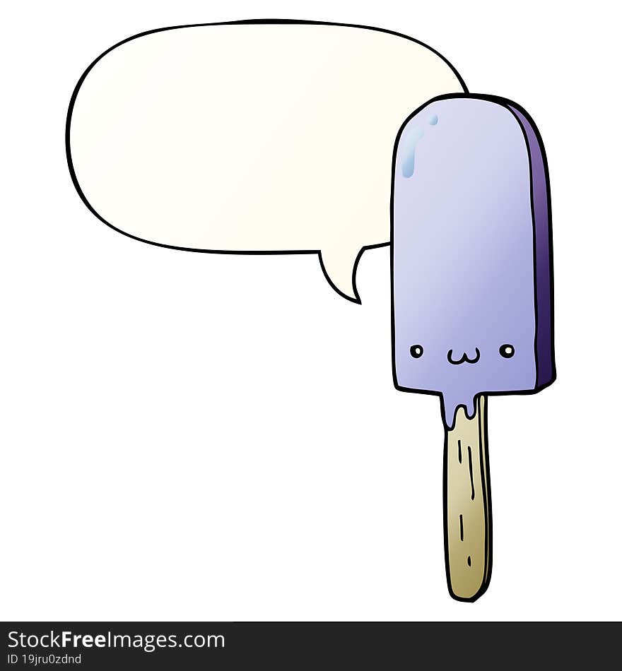 cartoon ice lolly and speech bubble in smooth gradient style