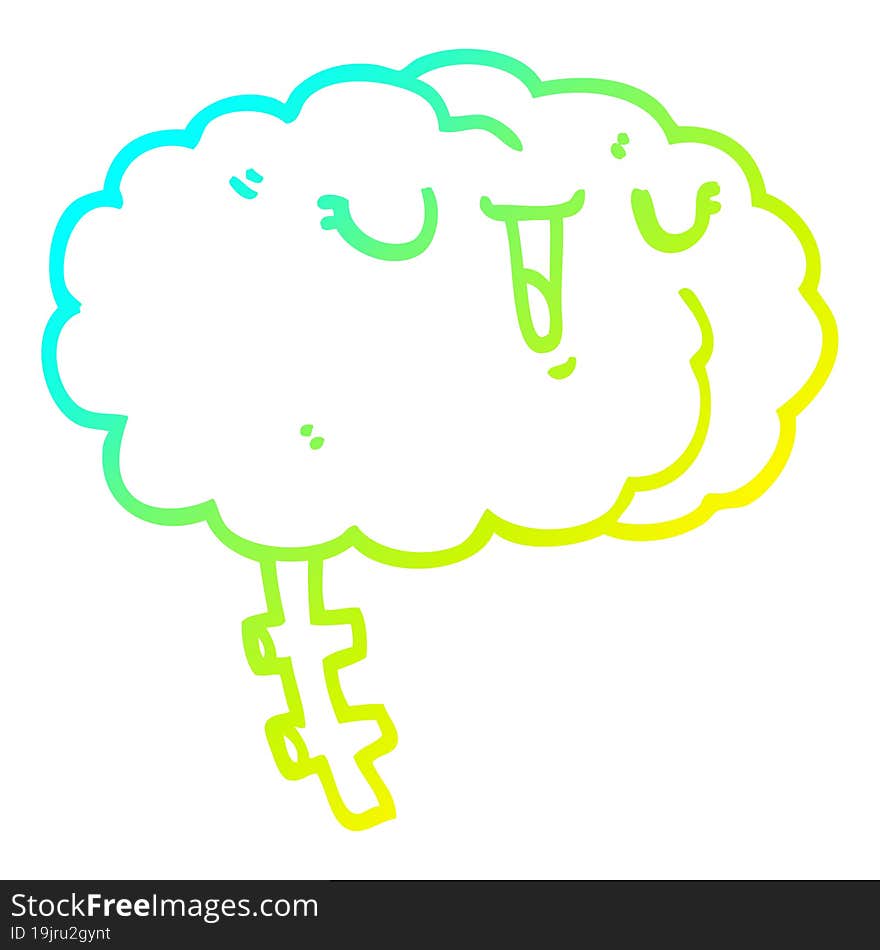 Cold Gradient Line Drawing Happy Cartoon Brain